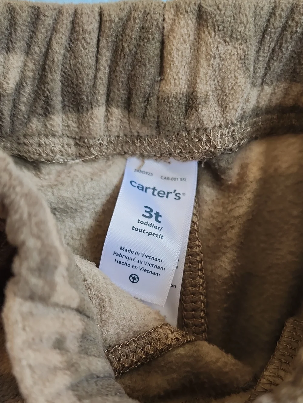 3T Carter's Brown & Tan Camo Fleece Pull-on Pants